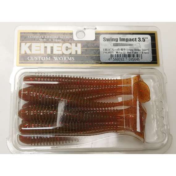 Силікон Keitech Swing Impact 3.5" (8 шт/упак), колір:pal#07 motoroil red flake, Довжина силікону: 3.5" (8.9 см), Колір силікону: pal#07 motoroil red flake, фото , изображение 5