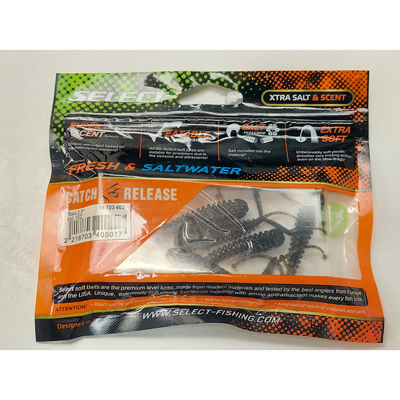 Силікон Select Toxic 2.3" col.102 (6 шт/упак), Довжина силікону: 2.3" (5.8 см), Колір силікону: 102, фото , изображение 10