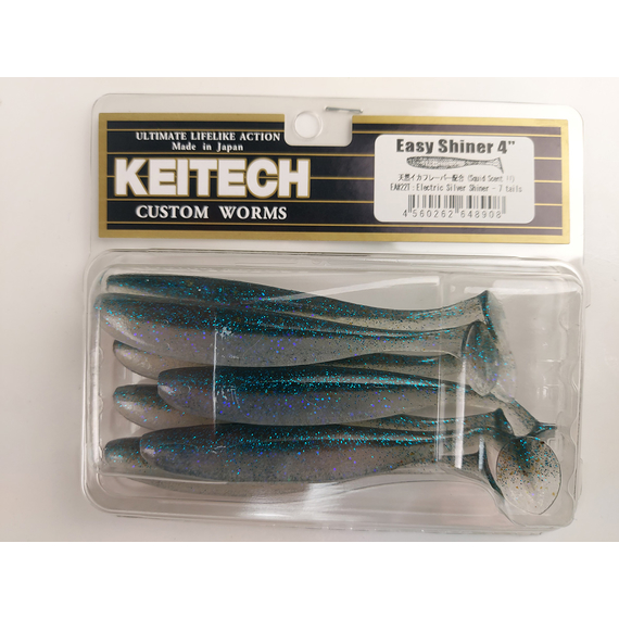 Силикон Keitech Easy Shiner 4" (7 шт/уп), цвет: ea#22 electric silver shi, Длина силикона: 4" (10.2 см), Расцветка силикона: EA#22 Electric Silver Shi, фото , изображение 6
