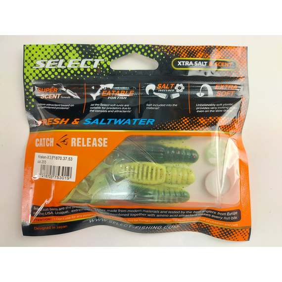 Силикон Select Kraken-X 3.5" col.203 (4 шт/упак), Длина силикона: 3.5" (8.89 см), Расцветка силикона: 203, фото , изображение 9