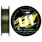 Шнур Favorite U1 PE 4x 150m (dark green) #2.0/0.242mm 26lb/12.0kg, Діаметр: #2.0/0.242mm, Розмотування: 150, Колір: темно-зелений, фото 