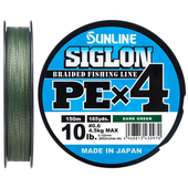 Шнур Sunline Siglon PE х4 150m (темн-зел.) #0.6/0.132mm 10lb/4.5kg, Диаметр: #0.6/0.132mm, Размотка: 150m, Выберите цвет: темно-зеленый, фото 