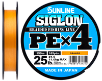 Шнур Sunline Siglon PE х4 150m (помаранч.) #1.5/0.209mm 25lb/11.0kg, Діаметр: #1.5/0.209mm, Розмотування: 150m, Колір: помаранчевий, фото 