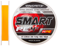 Шнур Favorite Smart PE 4x 150м (помаранч.) #3.0/0.296мм 15.5кг, Діаметр: #3.0/0.296mm, Колір: помаранчевий, фото 