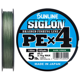 Шнур Sunline Siglon PE х4 150m (темн-зел.) #0.3/0.094mm 5lb/2.1kg, Диаметр: #0.3/0.094mm, Размотка: 150m, Выберите цвет: темно-зеленый, фото 