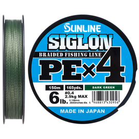 Шнур Sunline Siglon PE х4 150m (темн-зел.) #0.4/0.108mm 6lb/2.9kg, Диаметр: #0.4/0.108mm, Размотка: 150m, Выберите цвет: темно-зеленый, фото 