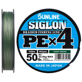Шнур Sunline Siglon PE х4 150m (темн-зел.) #3.0/0.296mm 50lb/22.0kg, Діаметр: #3.0/0.296mm, Розмотування: 150m, Колір: темно-зеленый, фото 