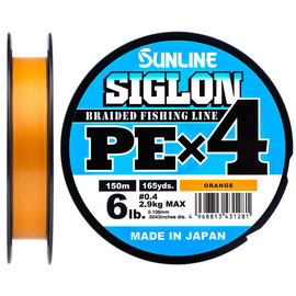 Шнур Sunline Siglon PE х4 150m (оранж.) #0.4/0.108mm 6lb/2.9kg, Диаметр: #0.4/0.108mm, Размотка: 150m, Выберите цвет: оранжевый, фото 