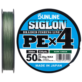 Шнур Sunline Siglon PE х4 300m (темн-зел.) #3.0/0.296mm 50lb/22.0kg, Діаметр: #3.0/0.296mm, Розмотування: 300m, Колір: темно-зеленый, фото 