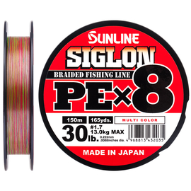 Шнур Sunline Siglon PE х8 150m (мульти.) #1.7/0.223mm 30lb/13.0kg, Диаметр: #1.7/0.223mm, Выберите цвет: мультиколор, фото 