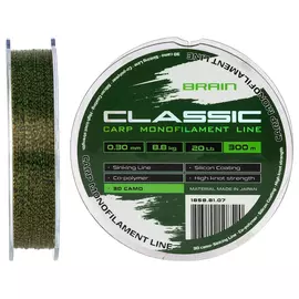 Леска Brain Classic Carp Line 300m 0,30mm 8,8kg 20lb 3D camo, Диаметр: 0.30, Размотка: 300, Выберите цвет: 3D camo, фото 