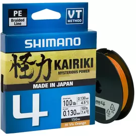 Шнур Shimano Kairiki 4 PE (Hi-Vis Orange) 150m 0.06mm 4.4kg, Діаметр: 0.06mm, Колір: помаранчевий, фото 