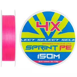 Шнур Select Sprint PE 4X Pink 150m #0.15/0.04mm 5lb/2.3kg, Диаметр: 0.04mm, Размотка: 150m, Выберите цвет: Рожевий, фото 