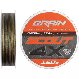 Фідерний шнур Brain Scout 4X (2026) 150m 0.205mm 14.6kg (колір: камуфляж), Діаметр: 0.205mm, Розмотування: 150m, Колір: Camo, фото 