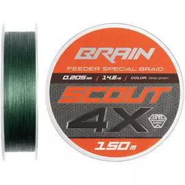 Фідерний шнур Brain Scout 4X (2026) 150m 0.205mm 14.6kg (колір: темно-зелений), Діаметр: 0.205mm, Розмотування: 150m, Колір: deep green, фото 