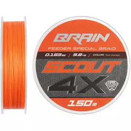 Фідерний шнур Brain Scout 4X (2026) 150m 0.163mm 9.8kg (колір: Fluoro Orange), Діаметр: 0.163mm, Розмотування: 150m, Колір: fluoro Orange, фото 