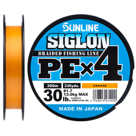 Шнур Sunline Siglon PE х4 300m (оранж.) #1.7/0.223mm 30lb/13.0kg, Диаметр: #1.7/0.223mm, Размотка: 300m, Выберите цвет: оранжевый, фото 