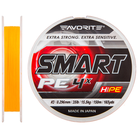 Шнур Favorite Smart PE 4x 150м (помаранч.) #3.0/0.296мм 15.5кг, Діаметр: #3.0/0.296mm, Колір: оранжевый, фото 