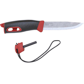 Нож Morakniv Companion Spark ц: красный, сталь - Sandvik 12C27, рукоятка - резина\пластик, обычная режущая кромка, пластиковые ножны, длина клинка - 104 мм, длина общая - 238 мм, фото 