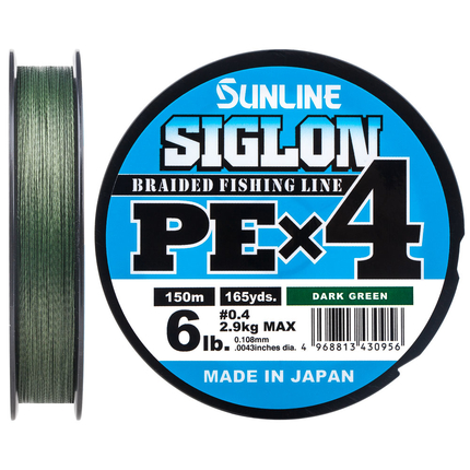 Шнур Sunline Siglon PE х4 150m (темн-зел.) #0.4/0.108mm 6lb/2.9kg, Діаметр: #0.4/0.108mm, Розмотування: 150m, Колір: темно-зеленый, фото 