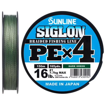 Шнур Sunline Siglon PE х4 150m (темн-зел.) #1.0/0.171mm 16lb/7.7kg, Діаметр: #1.0/0.171mm, Розмотування: 150m, Колір: темно-зеленый, фото 