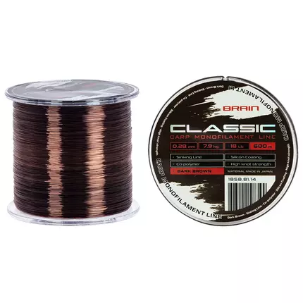 Жилка Brain Classic Carp Line 600m 0,28mm 7,9kg 18lb Dark brown, Діаметр: 0.28, Розмотування: 600, Колір: Dark brown, фото 