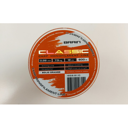 Жилка Brain Classic Carp Line 600m 0,28mm 7,9kg 18lb Solid orange, Діаметр: 0.28, Розмотування: 600, Колір: Solid orange, фото , изображение 7