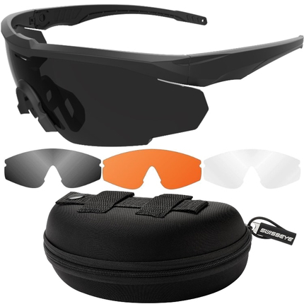 Окуляри балістичні Swiss Eye Blackhawk Pro ‑NEW, 3 компл. змінних лінз, футляр (діоптр. вставка), колір оправи:black, фото 