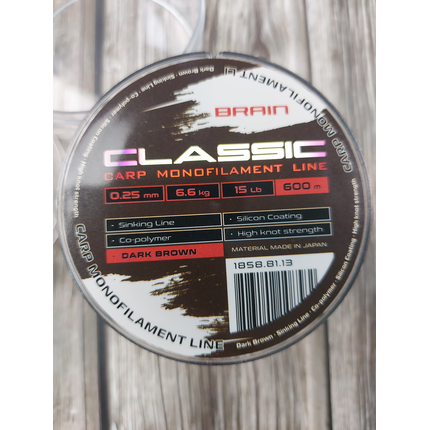 Жилка Brain Classic Carp Line 600m 0,25mm 6,6kg 15lb Dark brown, Діаметр: 0.25, Розмотування: 600, Колір: Dark brown, фото , изображение 7