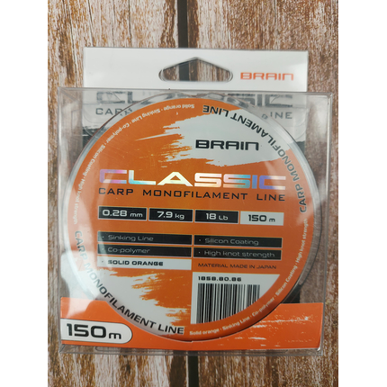 Жилка Brain Classic Carp Line 150m 0,28mm 7,9kg 18lb Solid orange, Діаметр: 0.28mm, Розмотування: 150m, Колір: Solid orange, фото , изображение 4