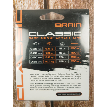 Жилка Brain Classic Carp Line 150m 0,28mm 7,9kg 18lb Solid orange, Діаметр: 0.28mm, Розмотування: 150m, Колір: Solid orange, фото , изображение 5