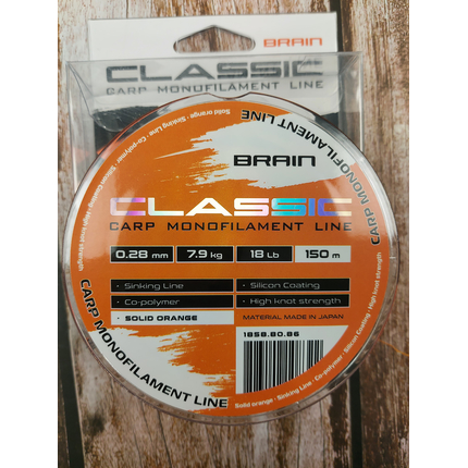 Жилка Brain Classic Carp Line 150m 0,28mm 7,9kg 18lb Solid orange, Діаметр: 0.28mm, Розмотування: 150m, Колір: Solid orange, фото , изображение 6