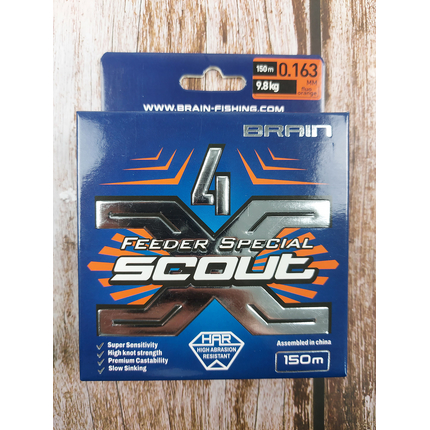 Шнур Brain Scout 4X 150m (fluoro Orange) 0.163mm 9.8kg, Діаметр: 0.163mm, Колір: fluoro Orange, фото , изображение 6