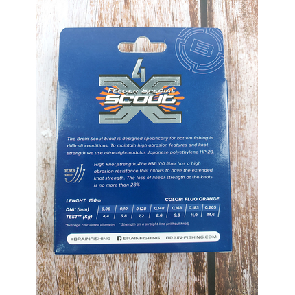 Шнур Brain Scout 4X 150m (fluoro Orange) 0.163mm 9.8kg, Діаметр: 0.163mm, Колір: fluoro Orange, фото , изображение 7