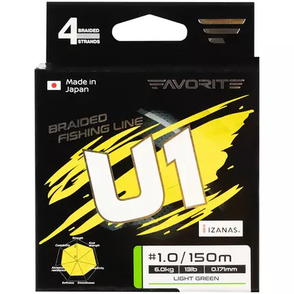 Шнур Favorite U1 PE 4x 150m (light green) #1.5/0.209mm 20lb/9.0kg, Диаметр: #1.5/0.209mm, Размотка: 150, Выберите цвет: салатовий, фото , изображение 2