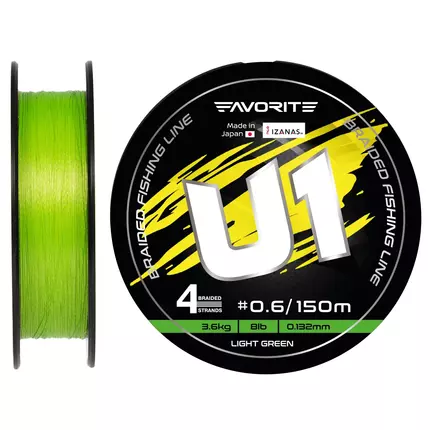 Шнур Favorite U1 PE 4x 150m (light green) #0.6/0.132mm 8lb/3.6kg, Діаметр: #0.6/0.132mm, Розмотування: 150, Колір: салатовий, фото 
