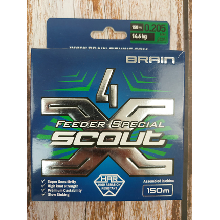 Шнур Brain Scout 4X 150m (deep green) 0.205мм 14,6kg, Діаметр: 0.205mm, Колір: deep green, фото , изображение 5