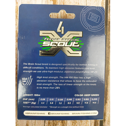 Шнур Brain Scout 4X 150m (deep green) 0.205мм 14,6kg, Діаметр: 0.205mm, Колір: deep green, фото , изображение 7