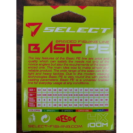 Шнур риболовний Select Basic PE 100m, 0.12mm, 12Lb/5.6kg, колір: помаранчевий, Діаметр: 0.12mm, Розмотування: 100m, Колір: помаранчевий, фото , изображение 5