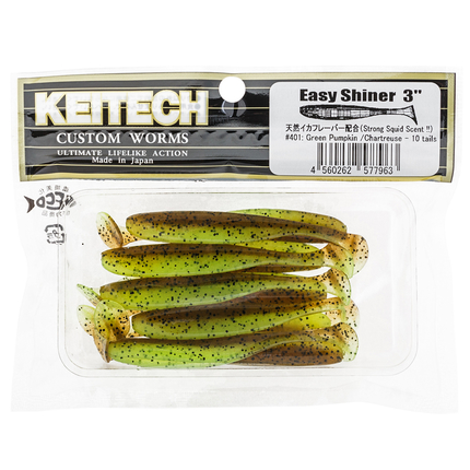 Силікон Keitech Easy Shiner 3" (10 шт/упак), колір:401 greenpumpkinpp.chart, Довжина силікону: 3" (7.6 см), Колір силікону: 401 Green Pumpkin/Chartreuse, фото , изображение 15