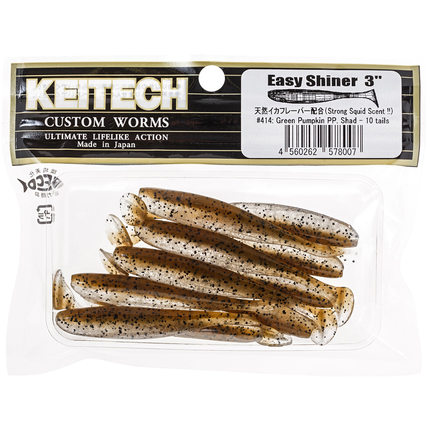 Силікон Keitech Easy Shiner 3.5", колір:414 green pumpkin pp.shad, Довжина силікону: 3.5" (8.9 см), Колір силікону: 414 Green Pumpkin PP.Shad, фото , изображение 3