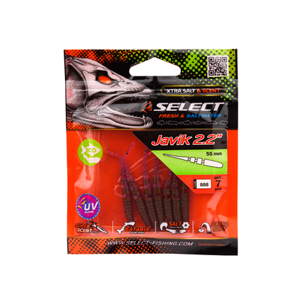 Силікон Select Javik 2.2" col.888 — їстівний черв’як для окуня та нано-джигу (7 шт.), Довжина силікону: 2.2" (5.59 см), Колір силікону: 888, фото , изображение 10
