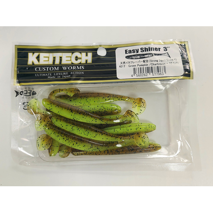 Силікон Keitech Easy Shiner 3" (10 шт/упак), колір:401 greenpumpkinpp.chart, Довжина силікону: 3" (7.6 см), Колір силікону: 401 Green Pumpkin/Chartreuse, фото , изображение 13