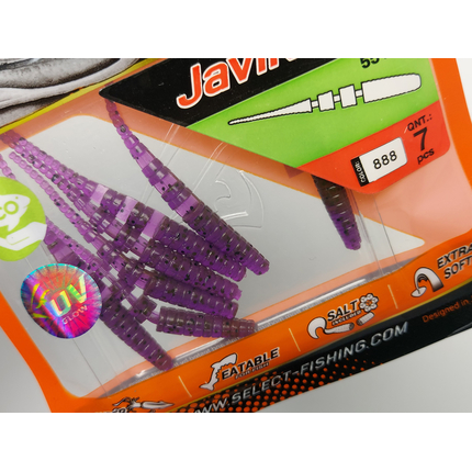Силікон Select Javik 2.2" col.888 — їстівний черв’як для окуня та нано-джигу (7 шт.), Довжина силікону: 2.2" (5.59 см), Колір силікону: 888, фото , изображение 6