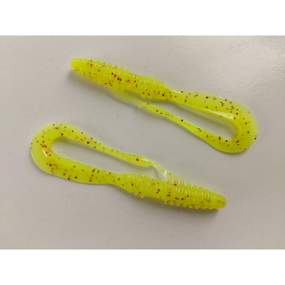 Силікон Keitech Mad Wag Mini 3.5" (10 шт/упак), колір:pal#01 chartreuseredflake, Довжина силікону: 3.5" (8.9 см), Колір силікону: PAL#01 Chartreuse Red Flake, фото , изображение 4