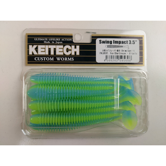 Силикон Keitech Swing Impact 3.5" (8 шт/упак) ц:pal#03 ice chartreuse, Длина силикона: 3.5" (8.9 см), Расцветка силикона: EA#13 Ice Chartreuse, фото , изображение 8