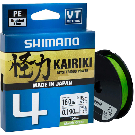 Шнур Shimano Kairiki 4 PE (Mantis Green) 150m 0.315mm 29.9kg, Діаметр: 0.315mm, Колір: салатовий, фото 