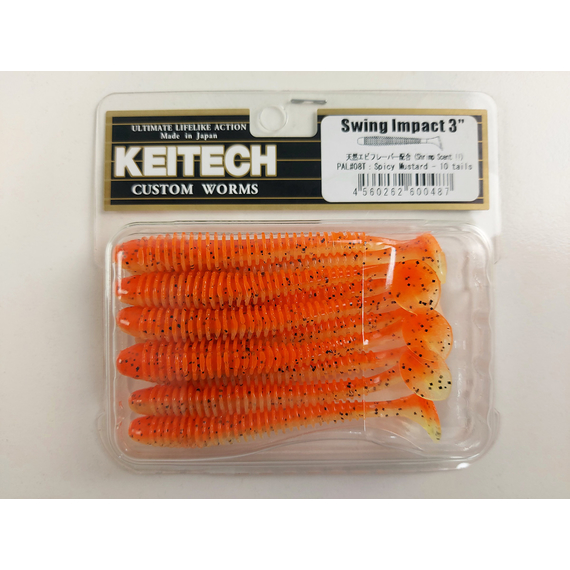 Силікон Keitech Swing Impact 3" (10 шт/упак), колір:ea#13 spicy mustard/blue, Довжина силікону: 3" (7.6 см), Колір силікону: EA#13 Spicy Mustard/Blue, фото , изображение 9