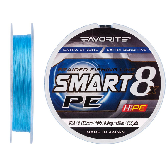 Шнур Favorite Smart PE 8x 150м (sky blue) #0.8/0.153mm 10lb/6.8kg, Диаметр: #0.8/0.153mm, Выберите цвет: голубой, фото 
