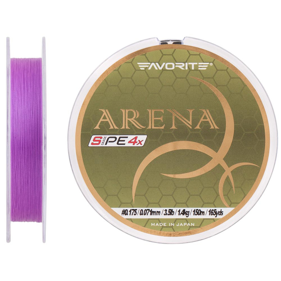Шнур Favorite Arena PE 4x 150м (purple) #0.175/0.071mm 3.5lb/1.4kg, Диаметр: #0.18/0.071mm, Размотка: 150m, Выберите цвет: пурпурный , фото 